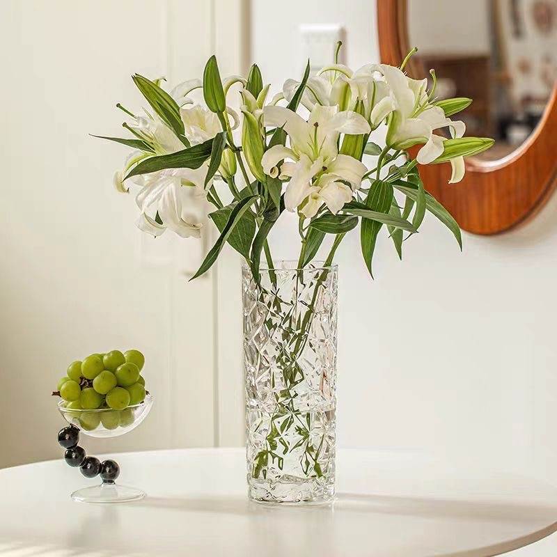 简约大号玻璃花瓶透明水养富贵竹玫瑰百合插干花客厅桌面装饰摆件