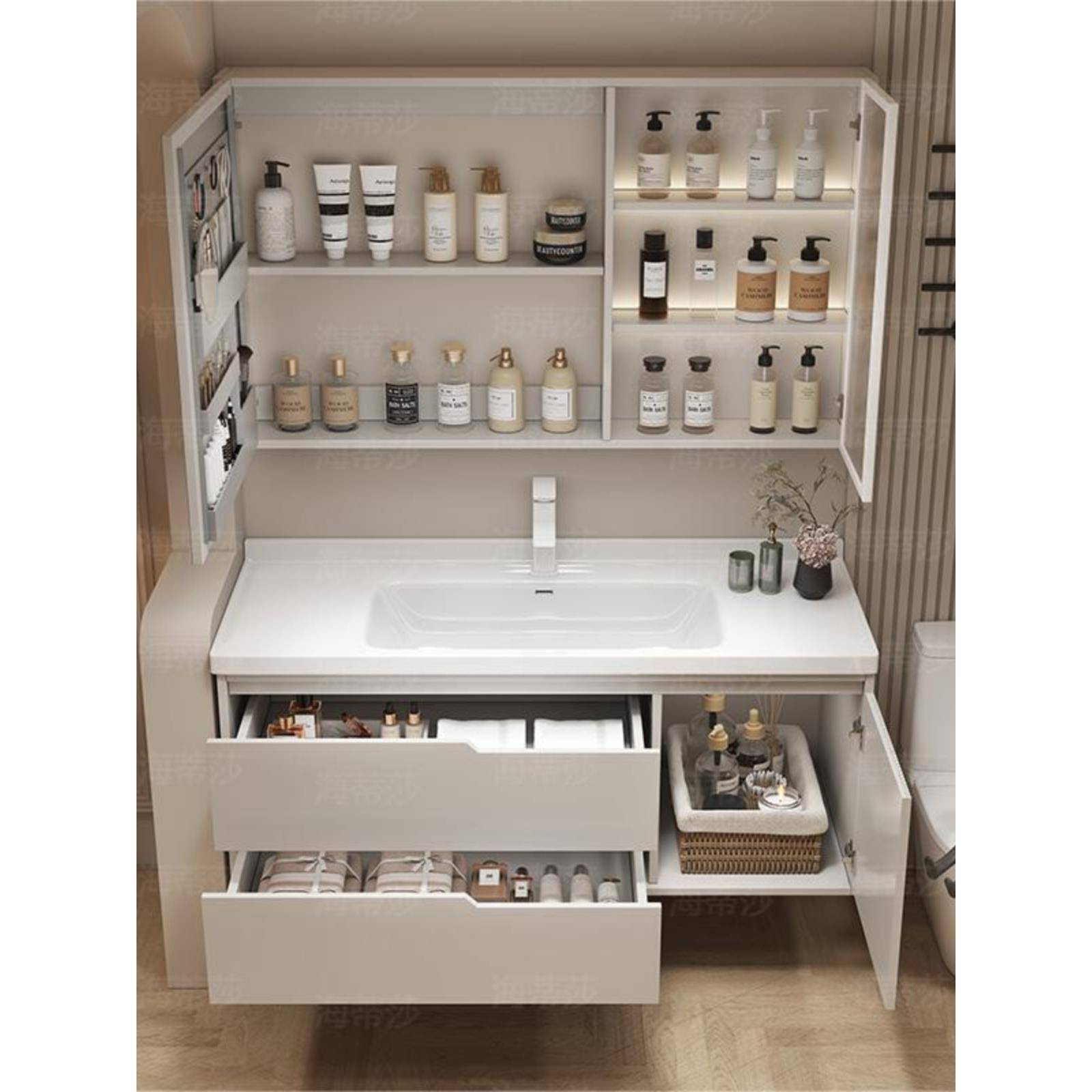 浴室柜陶瓷一体盆非标定制洗手池台盆一体65/75/85/95/105/115cm