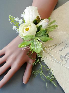 森系婚礼白色彷真花新郎新娘结婚胸花伴郎伴娘团父母家人全套襟花