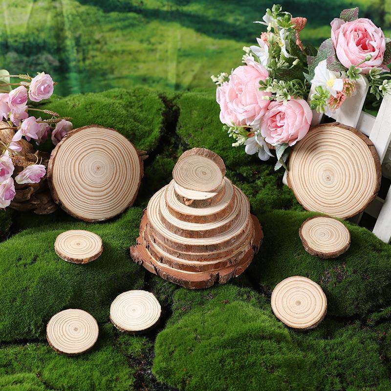 天然原木年轮圆木片手工diy绘画板橱窗装饰摆件木垫底座拍照道具
