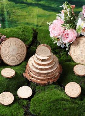 天然原木年轮圆木片手工diy绘画板橱窗装饰摆件木垫底座拍照道具