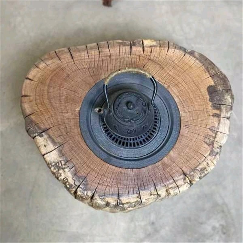 围炉桌家用室内煮茶实木桩取暖炉烤火炉树墩碳火盆庭院烧烤炉木墩