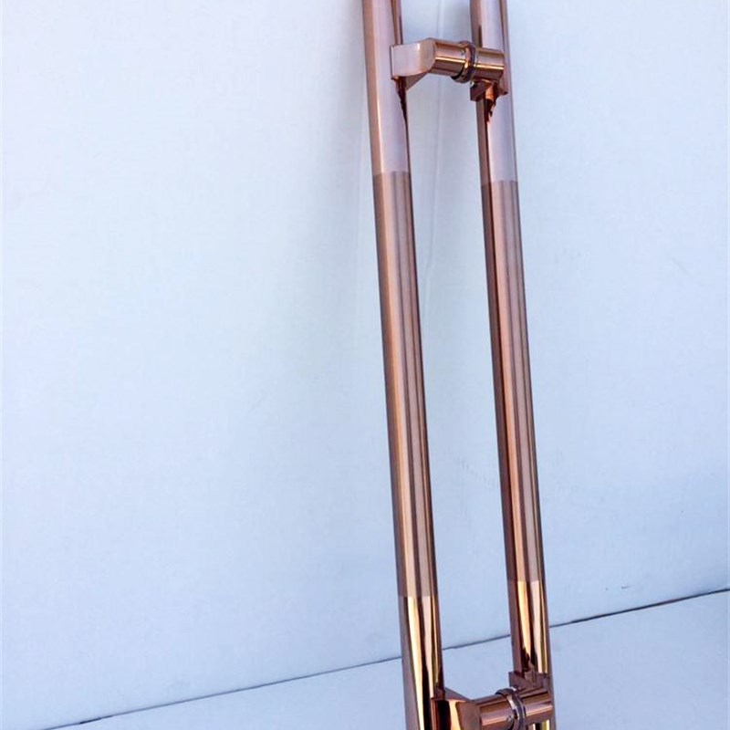 圆管玫瑰金锈钢玻璃门拉手马蒂脚拐角KT大门现代推拉门把手