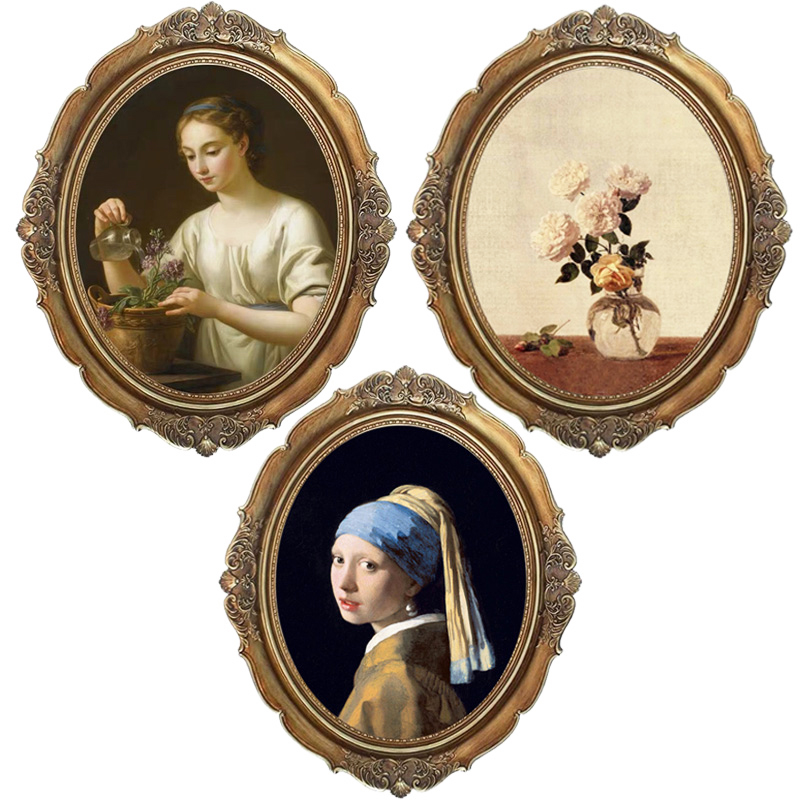 寸法式复古相框挂墙沙发背景墙装饰画椭圆形客厅家居画框