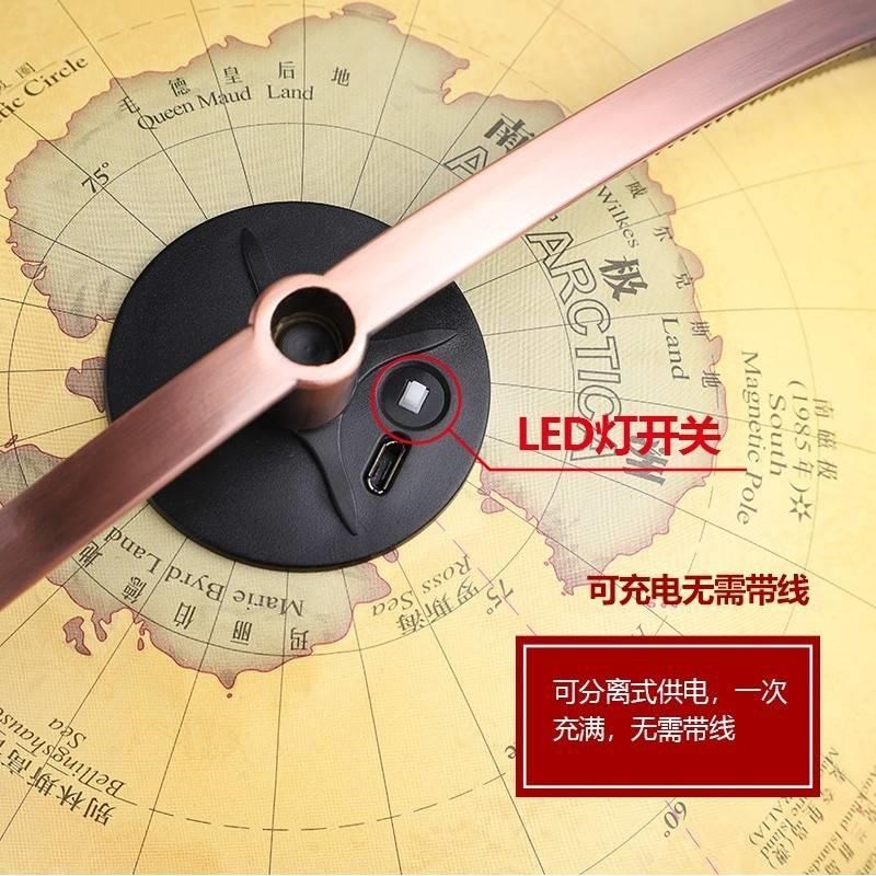 欧美实木四脚3d立体浮雕复古地球仪台灯摆件32cm大号摆件带指南针