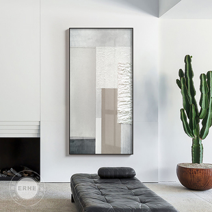 抽象肌理现代玄关装饰画黑白灰极简挂画艺术过道竖巨幅壁画