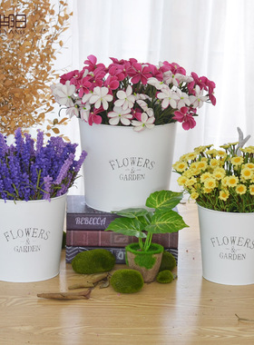 芈阳白色铁桶铁皮桶田园桶创意摆放盆店婚礼橱窗装饰品