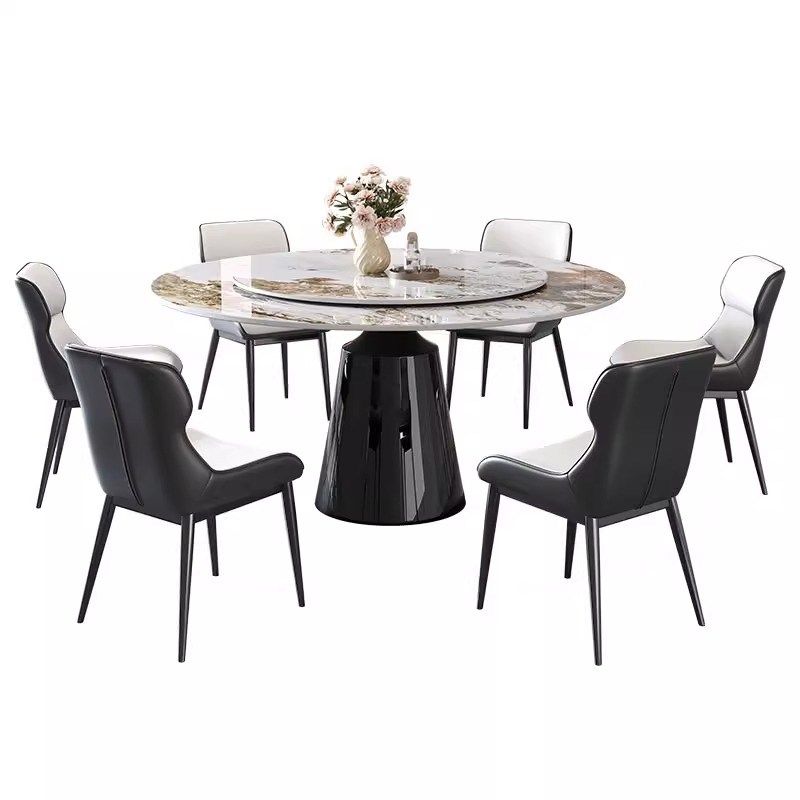 现代亮光岩板餐桌小户型家用转盘大圆桌高端岩板餐桌椅,住宅家具,岩板餐桌,淘宝优惠券,粉丝福利购,淘宝优惠卷