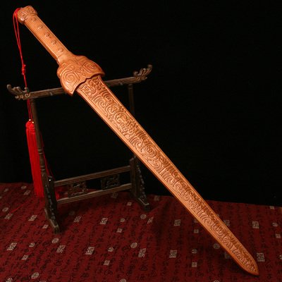 肥城桃木剑轩辕剑武术剑木雕整料一体无拼接结实挂件