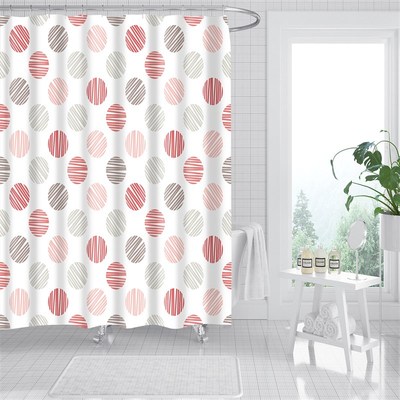 免安装洗澡帘欧式彩色圆圈几何窗帘儿童浴室干湿分离防水隔断浴帘