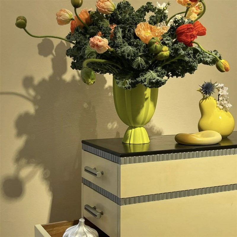 BESTWEST火炬陶瓷花瓶高级感小轻奢大口径白O色摆件客厅插花瓶复