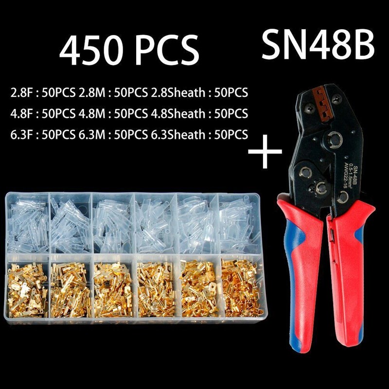 450只盒装6.3/4.8/2.B8插簧插片护套冷压接线插拔式端子