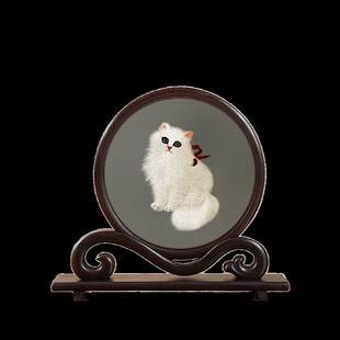 苏绣面绣手工刺绣客厅玄关新装饰品猫咪摆台轻鸿绣艺
