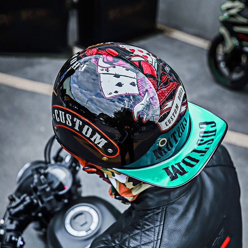 3C认证摩托车复古头盔个性棒球帽男女夏季半盔四季电动车哈雷瓢盔
