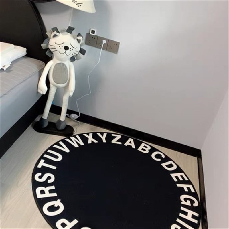 黑色小地毯圆形书房间卧室床边毯子镜前梳妆凳电竞转椅子地垫耐脏