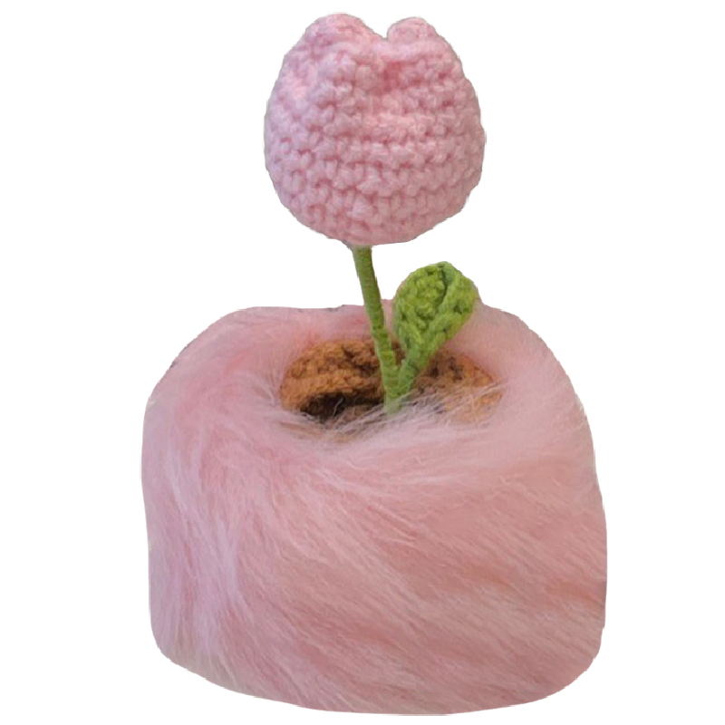 毛绒手工编针织迷你毛线花仿真郁金香盆栽永生办公室桌车载小摆件