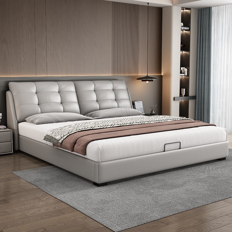 意式极简真皮床现代简约1米8双人床主卧高端大气实木床2025新款床