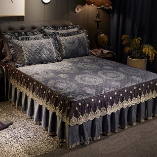 床垫保护套床套法兰绒床裙三件套 水晶绒夹棉床罩裙单件防尘罩裙式