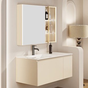 瑞尔特新款奶油风浴室柜智能镜柜洗面洗脸盆洗漱台