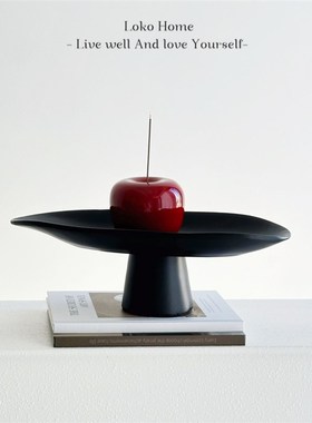 意式简约餐桌高j脚果盘摆件软装售楼处家居客厅茶几收纳托盘