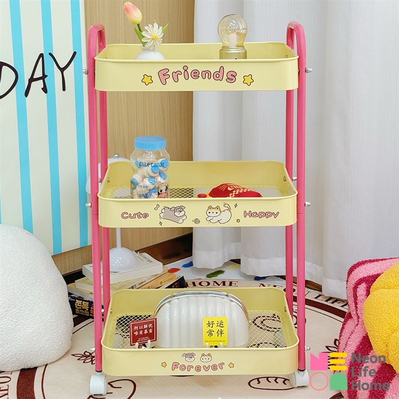 撞色小推车大容量可移动客厅宿舍小推车可爱撞色W收纳储物架子