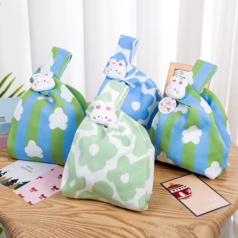 2025爆款休闲包手提包飞织手提袋女士包ins水桶包百搭毛线礼品袋