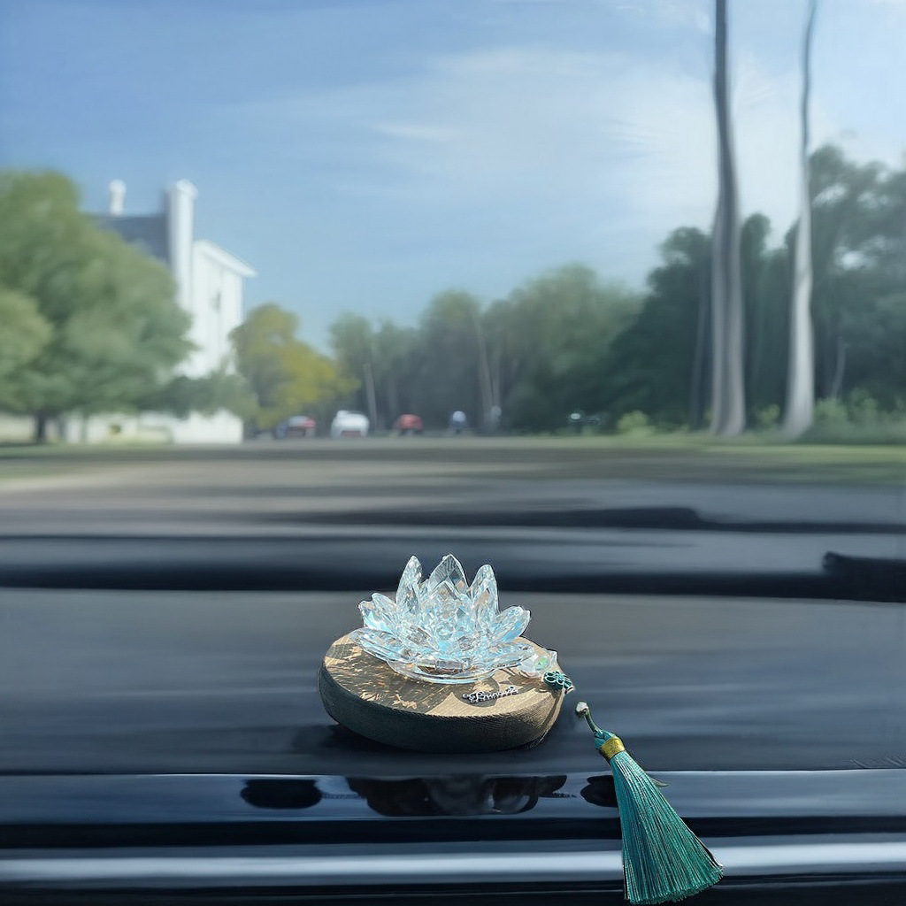 好运莲莲水晶荷花汽车摆件车内装饰品国风木质车载中控台男女车用