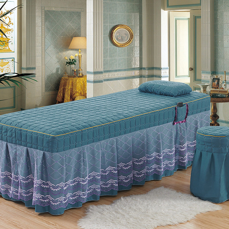 美容床床罩四纯色泰式件套推拿床套按摩开洞湖蓝色欧式床裙罩