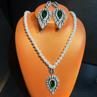 【原创设计】祖母绿叶子森林系高端微镶锆石几何小众珠宝套装