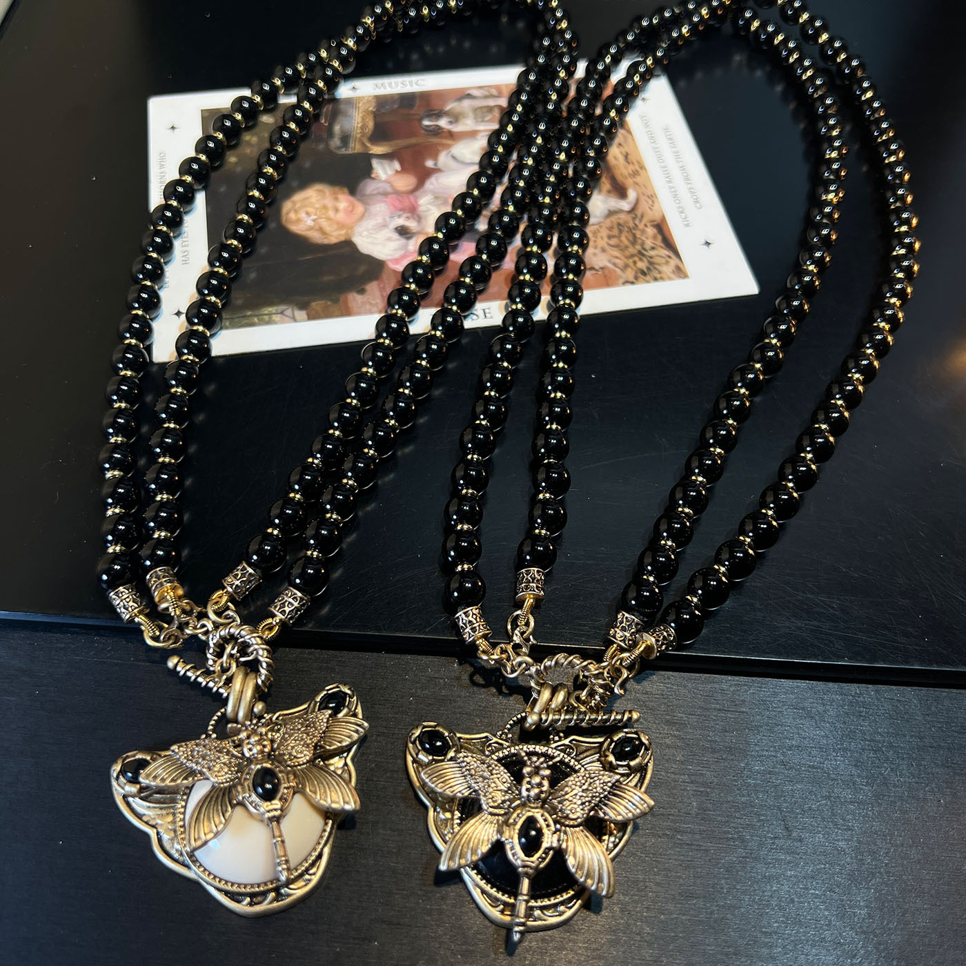 【原创设计】蜻蜓双层单层时尚玛瑙中古vintage西洋古董小众项链