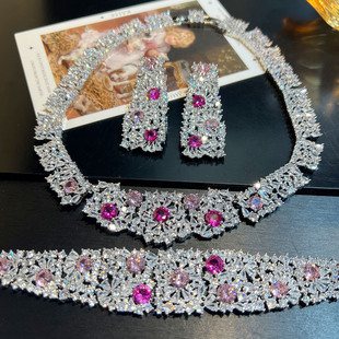 【原创设计】珠宝套装精工时尚高端感珠宝款铜镶锆镀铑高项链耳