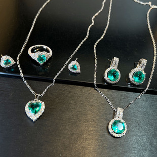 【原创设计】三件套蓝爱心宝石时尚精致甜美珠宝套装铜镶锆红色项