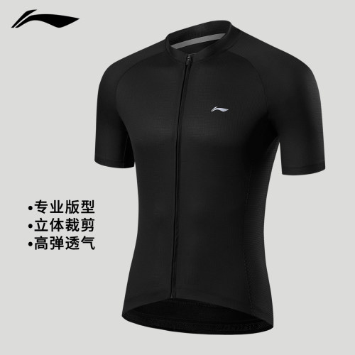 李宁男款黑色短袖骑行服透气速干