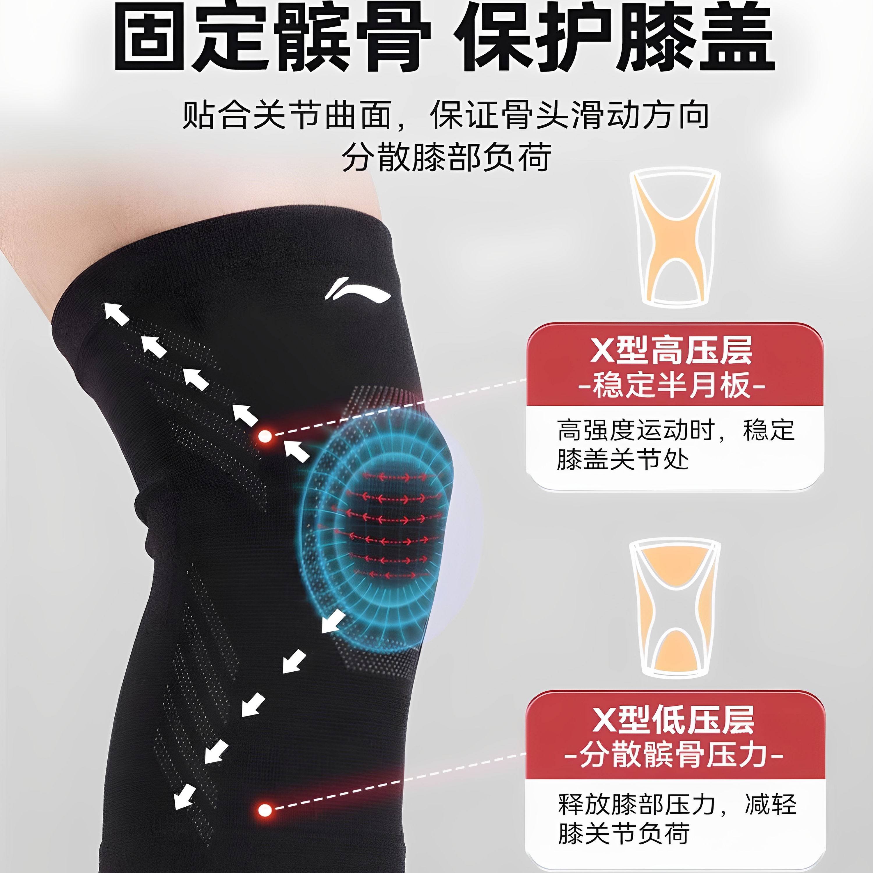 李宁运动护膝女膝盖损伤专业护具关节保护套跑步篮球跳绳登山骑行
