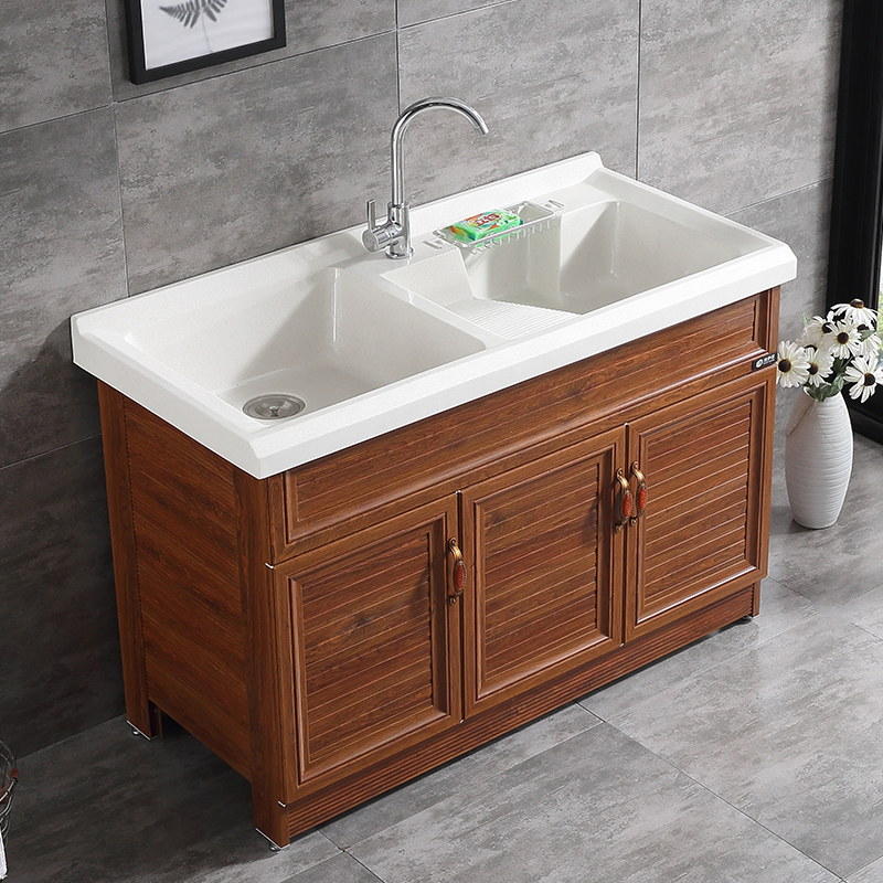 阳台洗衣柜太空铝双盆洗衣盆台洗衣槽带搓板洗衣池浴室柜组合定制