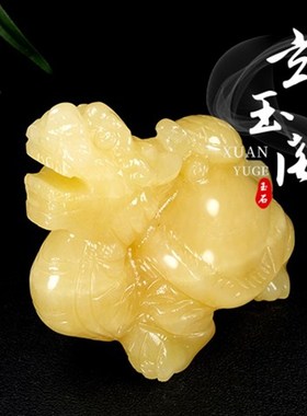 天然白玉石龙龟米黄玉母子龙龟客厅家居办公室玄关装饰品