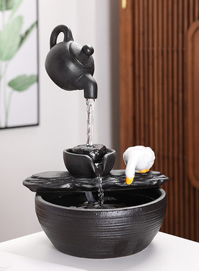 流水摆件中式创意礼品陶瓷循环鱼缸桌面招财生财客厅办公室流水器