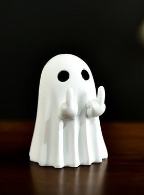 新款万圣节竖中指幽灵摆件创意可爱桌面装饰品搞怪道W具送朋友礼