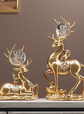 招财福禄鹿摆件轻奢高档中式y玄关酒柜客厅创意装饰摆设乔迁礼物