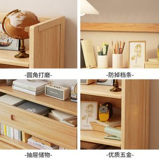 长促简易桌面书架宿舍多层收纳架家用学生书桌整理架子实木带抽置
