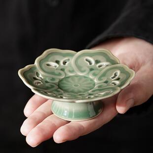 几欢越窑青瓷高足杯垫隔热垫杯托陶瓷中式手工喝茶家用茶具配件