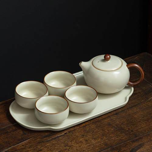 几欢汝窑茶具套装茶壶茶杯轻奢陶瓷家用办公室会客泡茶壶干泡拖盘