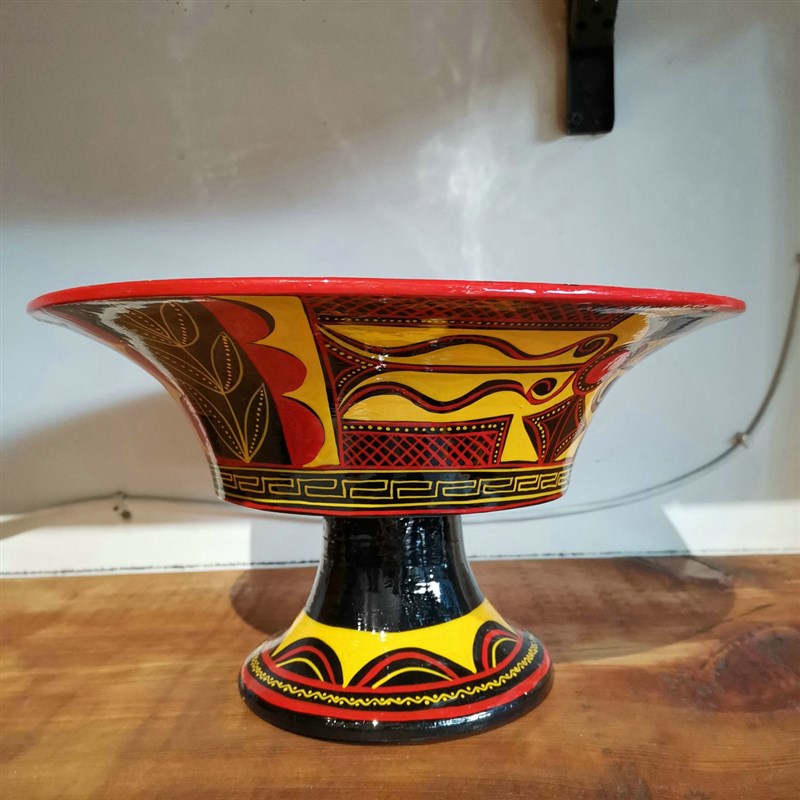 四川大凉山彝族民间漆器册第彩绘手工艺品特色高脚盘高脚盆餐具