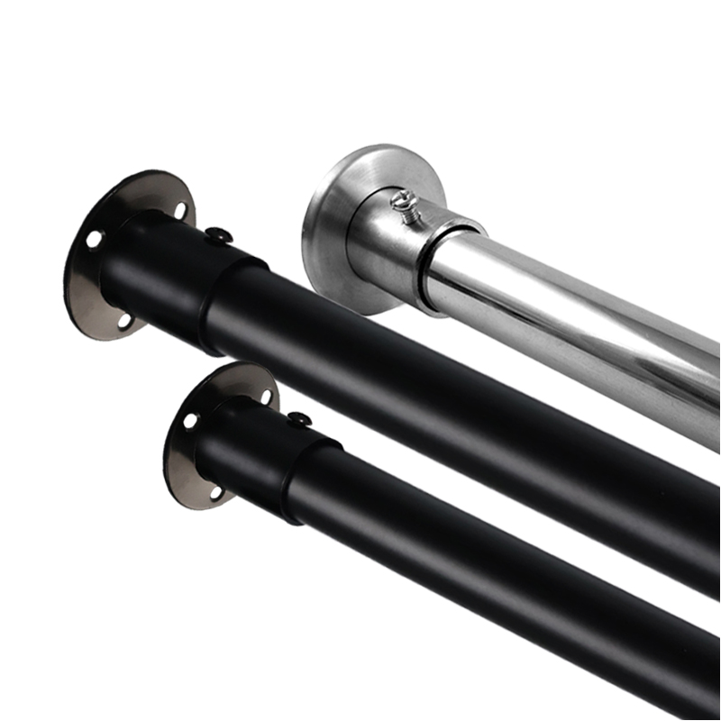 黑色浴帘杆不锈钢管衣柜挂衣杆晾衣架阳台固定晒衣杆打孔安装直杆