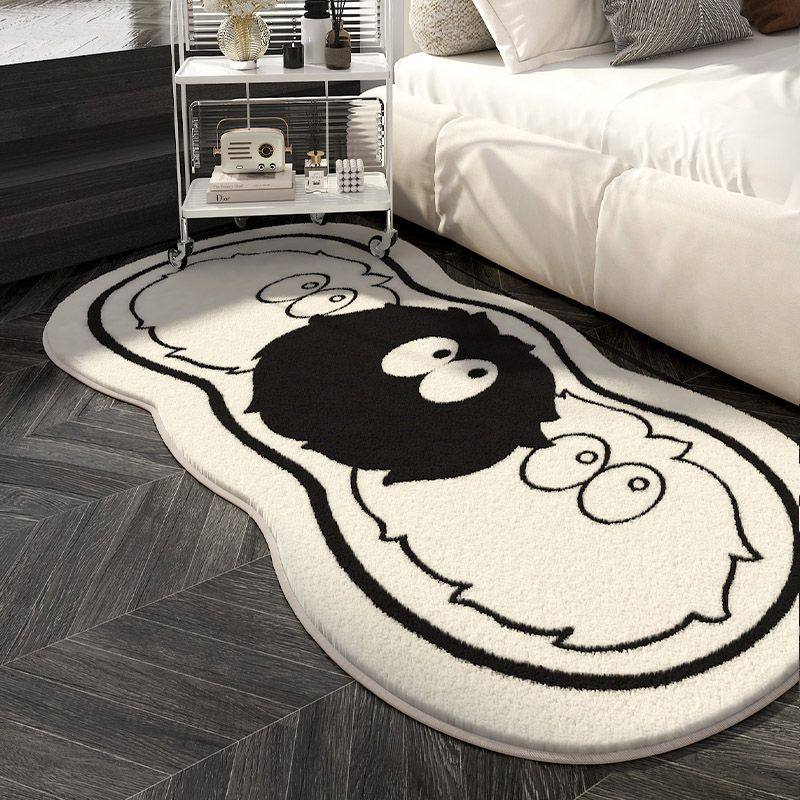 爱黑白小地毯男生卧室床边毯加厚毛绒卧床前in风地垫机洗