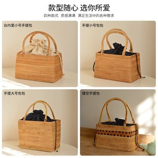 越南纯手工秋藤野餐提篮异域风情田园风家用采摘藤编收纳手提篮