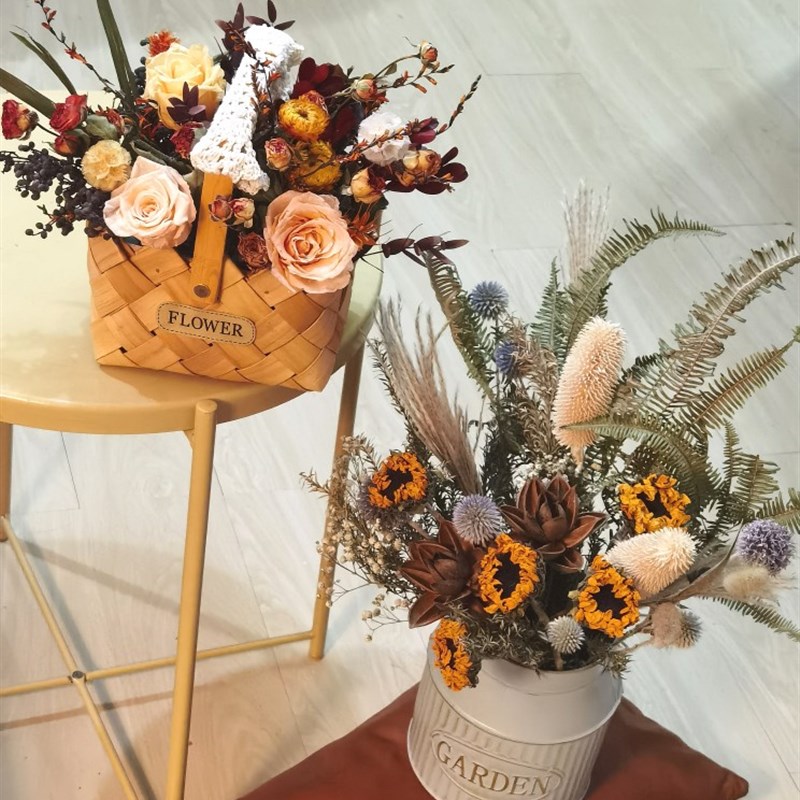 暖色治愈乡村干花玫瑰永生花蓝装饰花艺家居软装摆件别墅艺术花卉