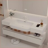 奶油层极窄丽耐一体大肚盆实木橡木浴室柜洗脸洗手池定制盆