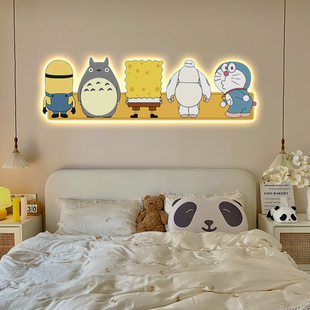 儿童房装 饰画男孩卧室房间壁画现代卡通床头动物发光挂画