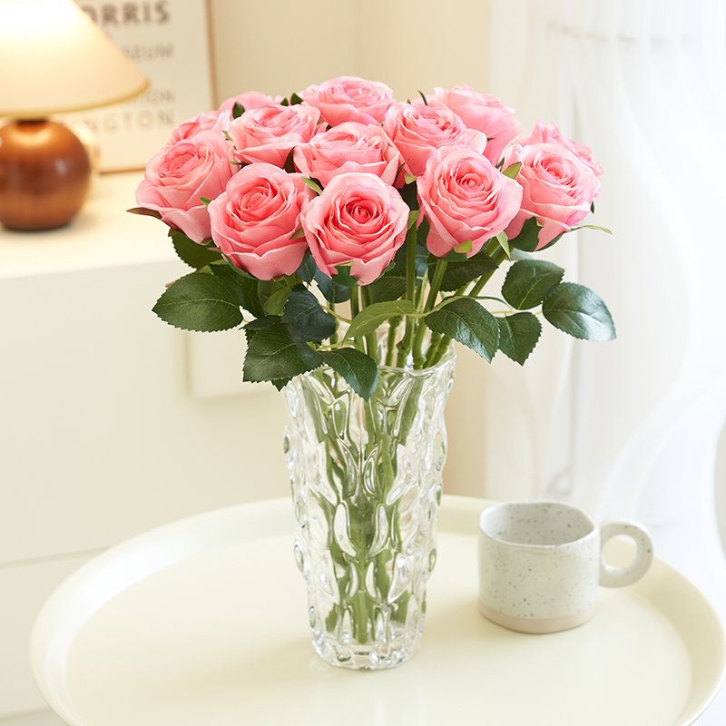 高档玫瑰仿真花装饰假花绢花插花餐桌花家居摆设干花花束客厅摆件